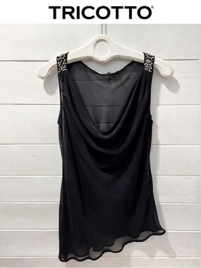 TRICOTTO Black Beaded Asymmetrical Tunic (M)